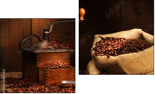 Antique coffee grinder with beans - Two-piece canvas print, Diptych