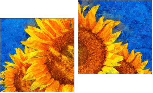 Sunflowers.Van Gogh style imitation. Digital imitation of post impressionism oil painting. - Two-piece canvas print, Diptych
