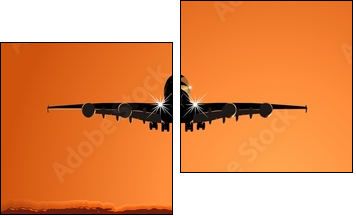 Airliner landing at skyline - Two-piece canvas print, Diptych
