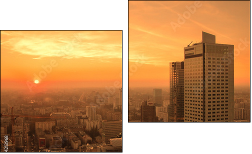 Sunset over Warsaw downtown - Two-piece canvas print, Diptych