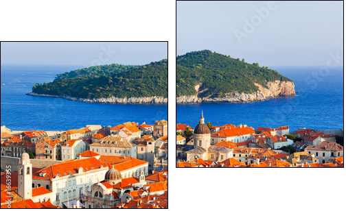 Town Dubrovnik and island in Croatia - Two-piece canvas print, Diptych