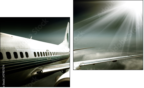 the airplane with the blue sky background. - Two-piece canvas print, Diptych