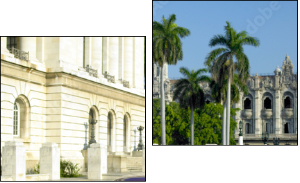 old car in front of Capitol Building, Old Havana, Cuba - Two-piece canvas print, Diptych