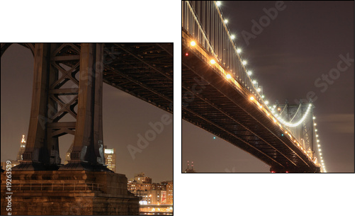 New York City Skyline and Manhattan Bridge At Night - Two-piece canvas print, Diptych