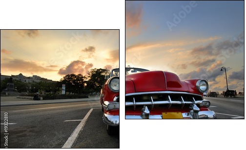 Red car in Havana sunset - Two-piece canvas print, Diptych