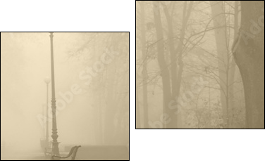 red bench in the fog - Two-piece canvas print, Diptych