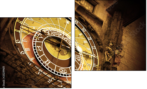 Old astronomical clock on Old Town Hall, Prague - Two-piece canvas print, Diptych