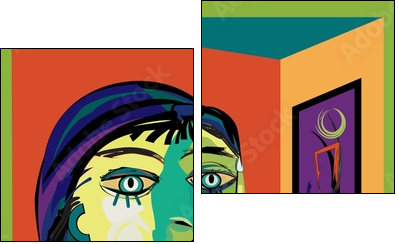 Colorful abstract background, inspired by Picasso, thinking woman - Two-piece canvas print, Diptych