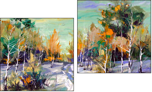 Winter road to wood - Two-piece canvas print, Diptych