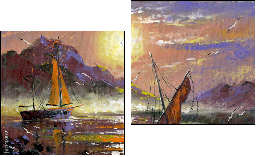 Sea landscape with sailing vessels - Two-piece canvas print, Diptych