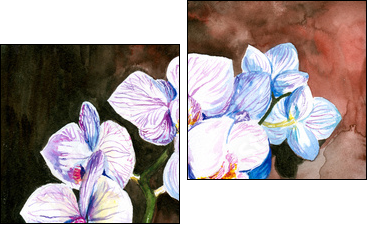 Orchid watercolor painted. - Two-piece canvas print, Diptych