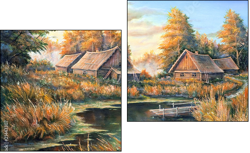 Rural landscape on the bank of the river - Two-piece canvas print, Diptych