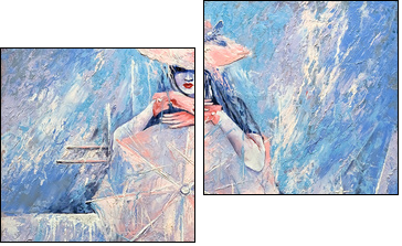 The girl with an umbrella - Two-piece canvas print, Diptych