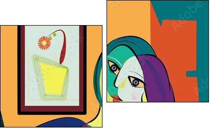 Colorful abstract background, cubism art style, portrait of woman sitting - Two-piece canvas print, Diptych