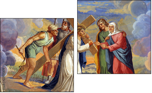 Jesus meets His Mother - Two-piece canvas print, Diptych
