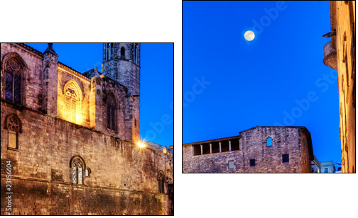 La Placa del Rei at dusk, The Kings Square, Barcelona 2 - Two-piece canvas print, Diptych