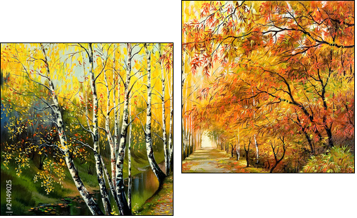Autumn road along the channel - Two-piece canvas print, Diptych