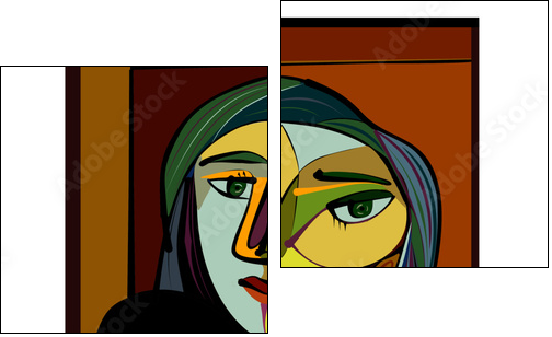 Colorful abstract background, cubism art style, thinking woman - Two-piece canvas print, Diptych