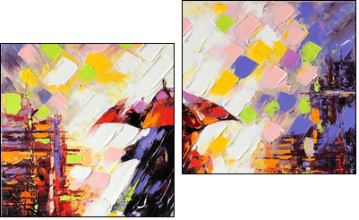 Two enamoured under an umbrella - Two-piece canvas print, Diptych