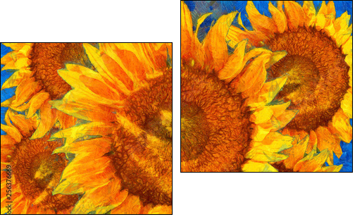 Sunflowers arrangement. Van Gogh style imitation. - Two-piece canvas print, Diptych