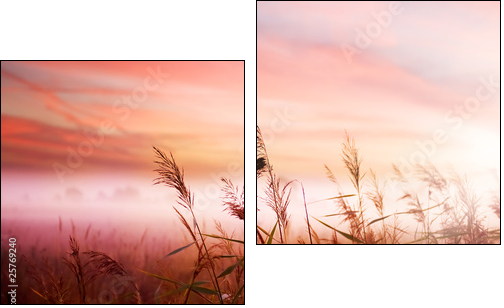 Foggy Landscape.Early Morning Mist. - Two-piece canvas print, Diptych