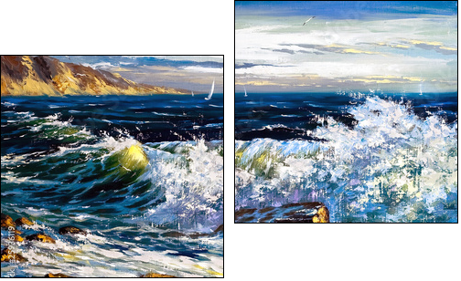 Storm waves on seacoast - Two-piece canvas print, Diptych