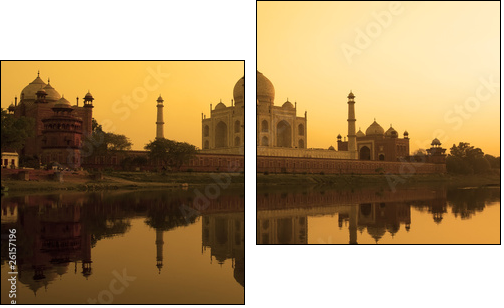 Taj Mahal sunset reflection, Yamuna River. - Two-piece canvas print, Diptych