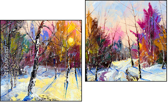 Sunset in winter wood - Two-piece canvas print, Diptych