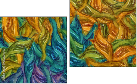 Abstract painting impressionism wall art print example with oil imitation in Vincent Van Gogh style. Artistic contemporary design decor elements. Pop modern abstraction with vibrant bright strokes. - Two-piece canvas print, Diptych