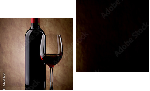 bottle with red wine and glass and grapes - Two-piece canvas print, Diptych