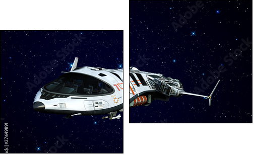 spaceship flying on the stars - Two-piece canvas print, Diptych
