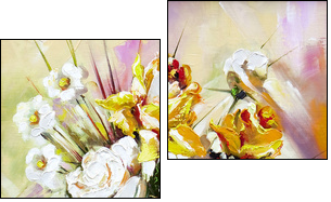 The vase with the flowers drawn by oil on a canvas - Two-piece canvas print, Diptych