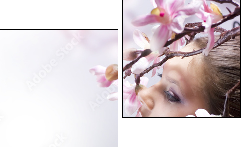 Beautiful Girl with flower - Two-piece canvas print, Diptych