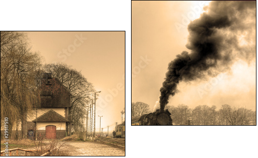 Old retro steam train - Two-piece canvas print, Diptych