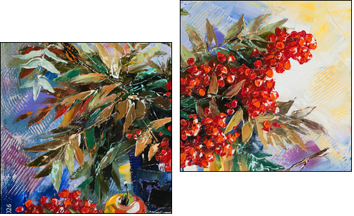 Still-life with a mountain ash and apples - Two-piece canvas print, Diptych
