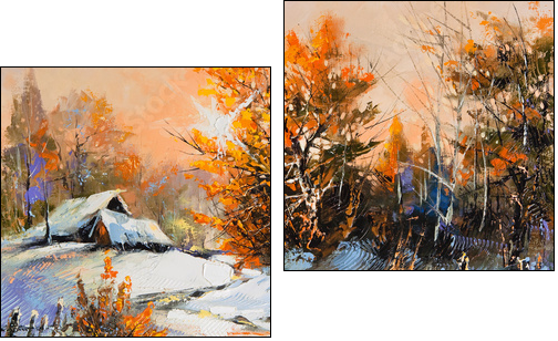 Rural winter landscape - Two-piece canvas print, Diptych