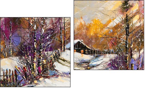Rural winter landscape - Two-piece canvas print, Diptych