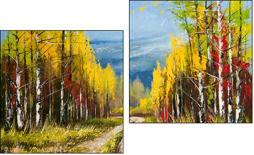 Oil Painting - gold autumn - Two-piece canvas print, Diptych