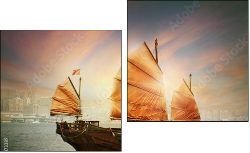 Hong Kong junk boat - Two-piece canvas print, Diptych
