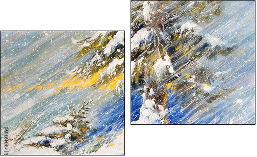 Fir-tree in snow. A picture drawn by oil - Two-piece canvas print, Diptych