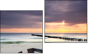 Boat on beautiful beach in sunrise - Two-piece canvas print, Diptych