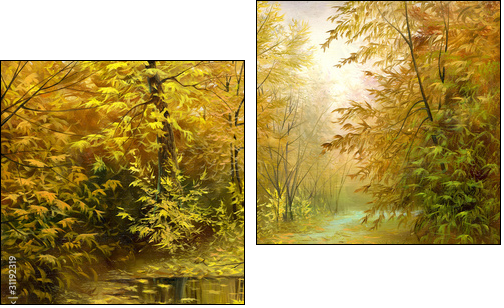 Road to autumn wood - Two-piece canvas print, Diptych