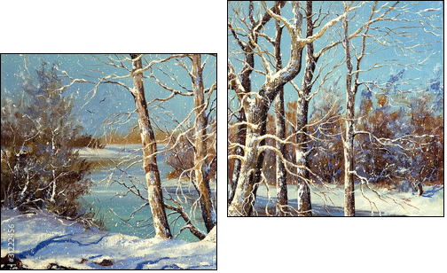 Winter landscape on the bank of the river - Two-piece canvas print, Diptych