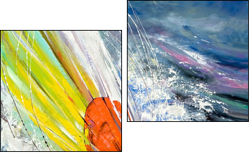 The sailing boat rushing on waves - Two-piece canvas print, Diptych
