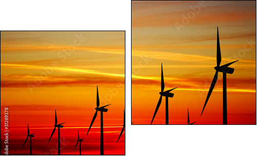 Wind turbines farm at sunset - Two-piece canvas print, Diptych