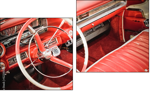 classic car interior with red leather upholstery - Two-piece canvas print, Diptych