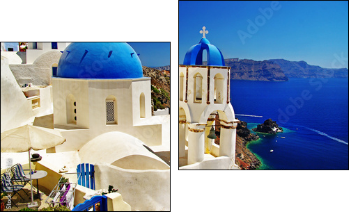 beautiful Santorini view of caldera with churches - Two-piece canvas print, Diptych