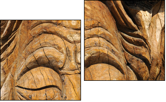 Face carved into an olive tree trunk in Matala - Two-piece canvas print, Diptych