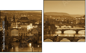 View at The Charles Bridge  and Vltava river, Sepia - Two-piece canvas print, Diptych