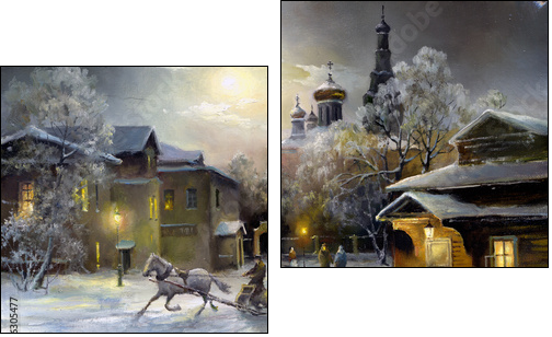 Rural landscape, oil on a canvas - Two-piece canvas print, Diptych